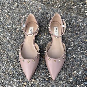 Kaitlyn Pan Patent Leather Flats Shoes Spiky D’orsay Pointed 8 Gold Stud